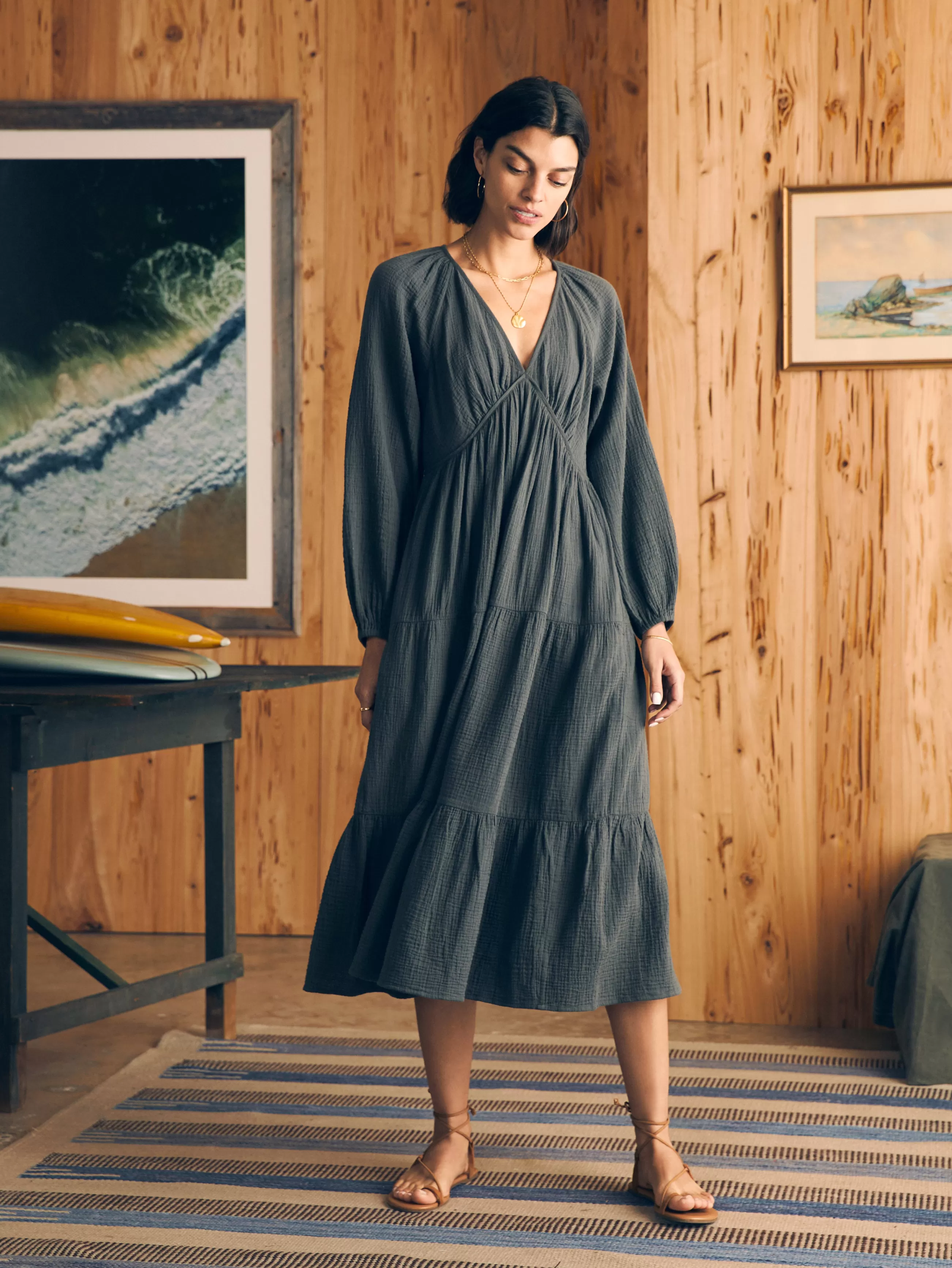 Women Faherty Brand Dream Cotton Gauze Sirene Midi Dress -
