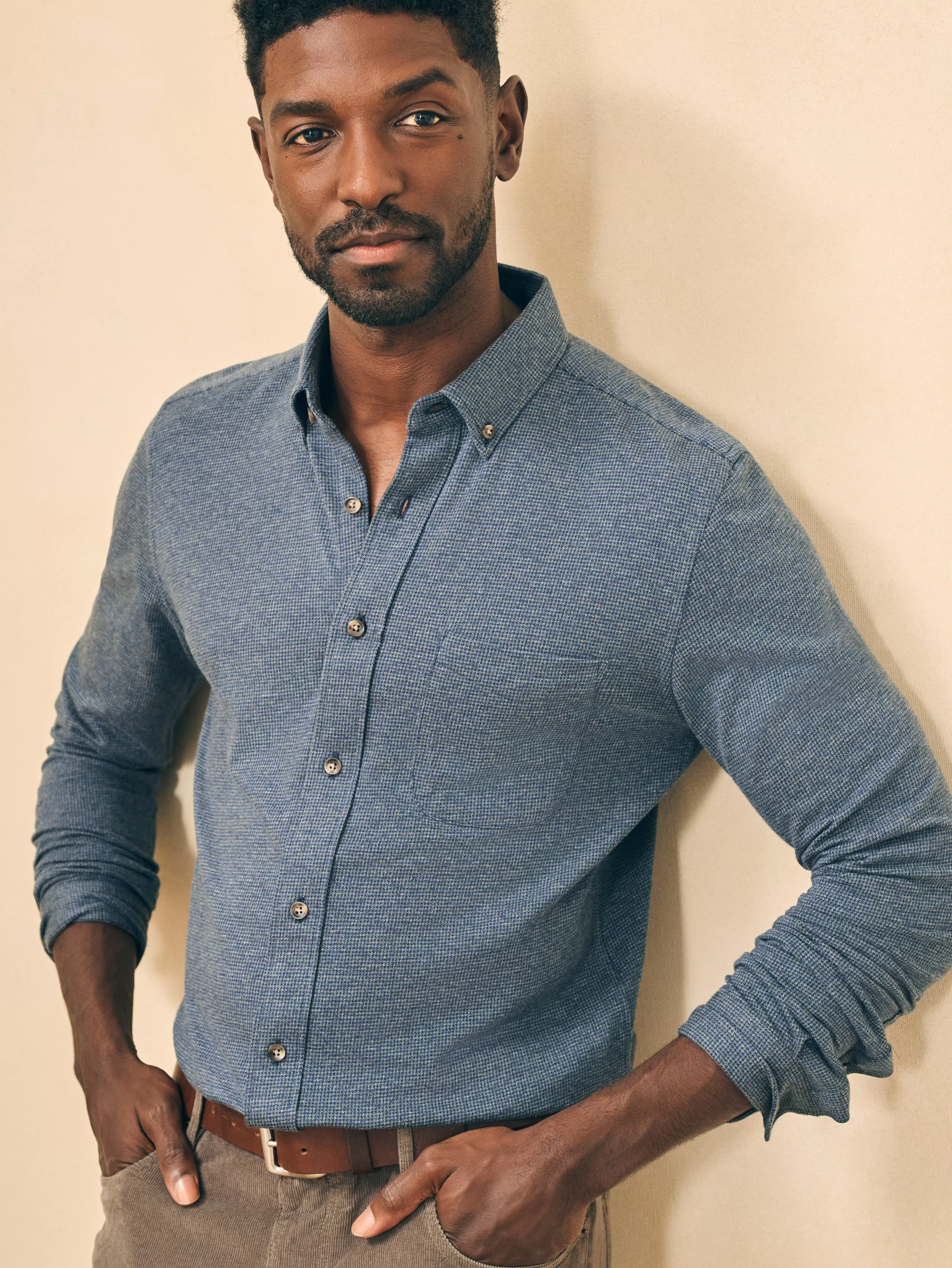 Faherty Brand Houndstooth Knit Shirt -