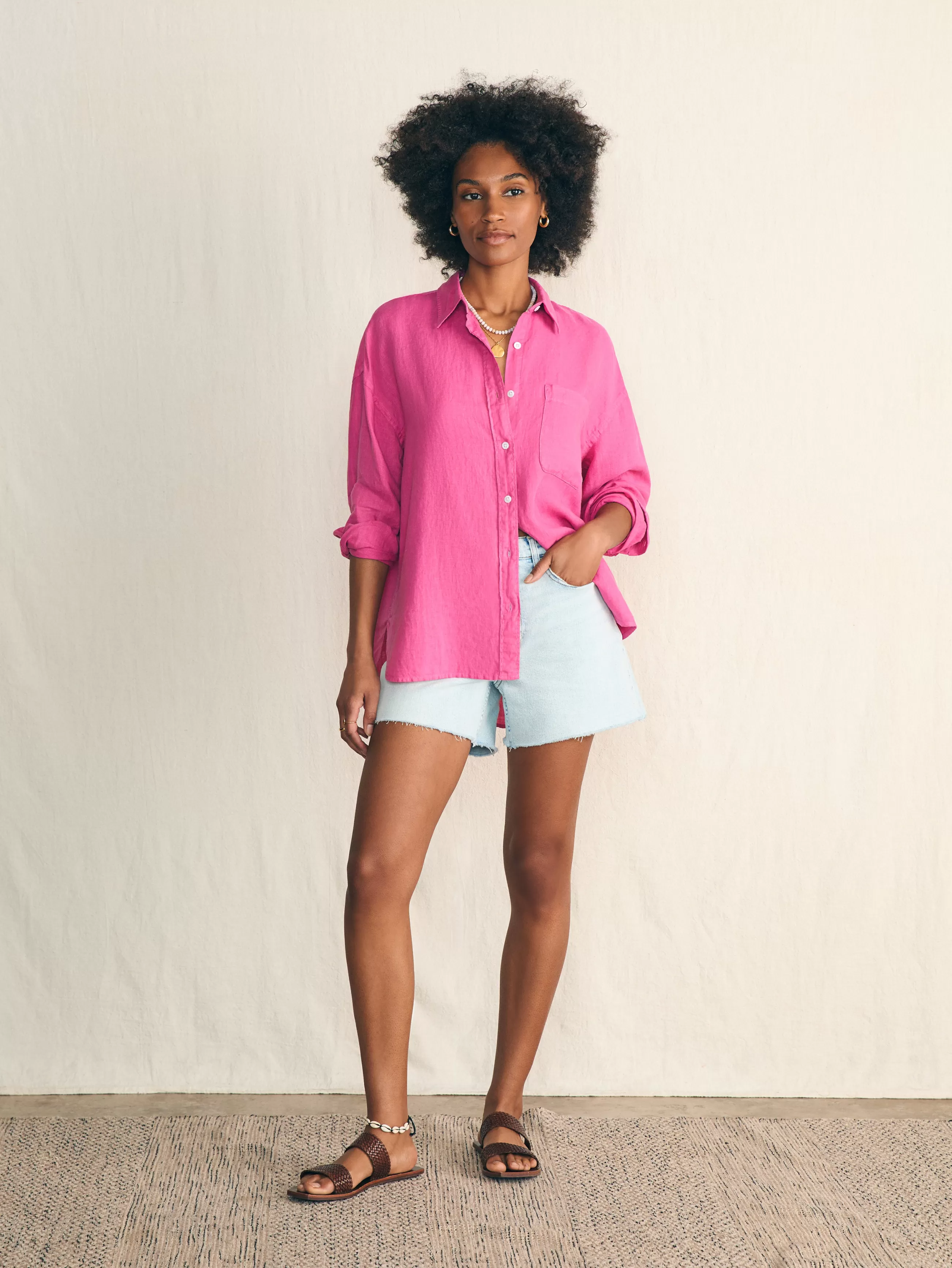 Women Faherty Brand Laguna Linen Relaxed Shirt -