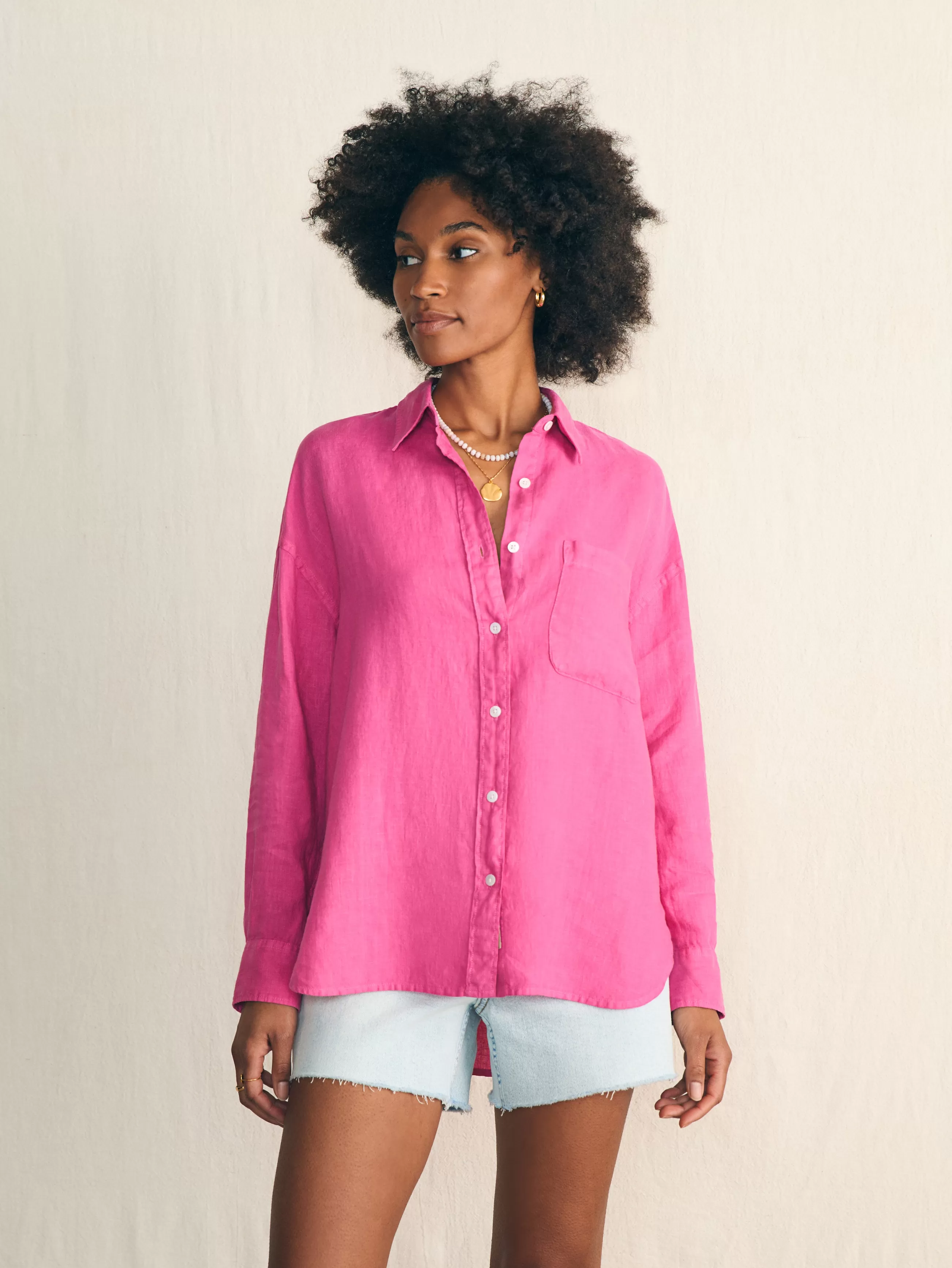 Women Faherty Brand Laguna Linen Relaxed Shirt -