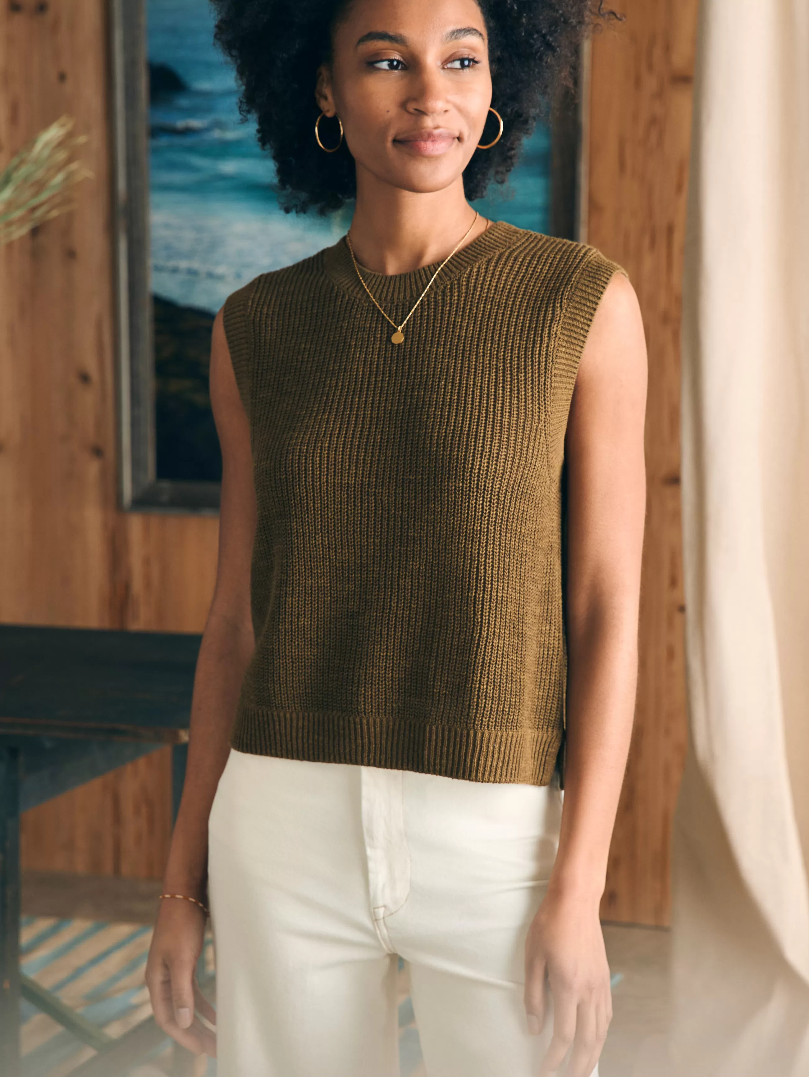 Women Faherty Brand Miramar Linen Muscle Tank -