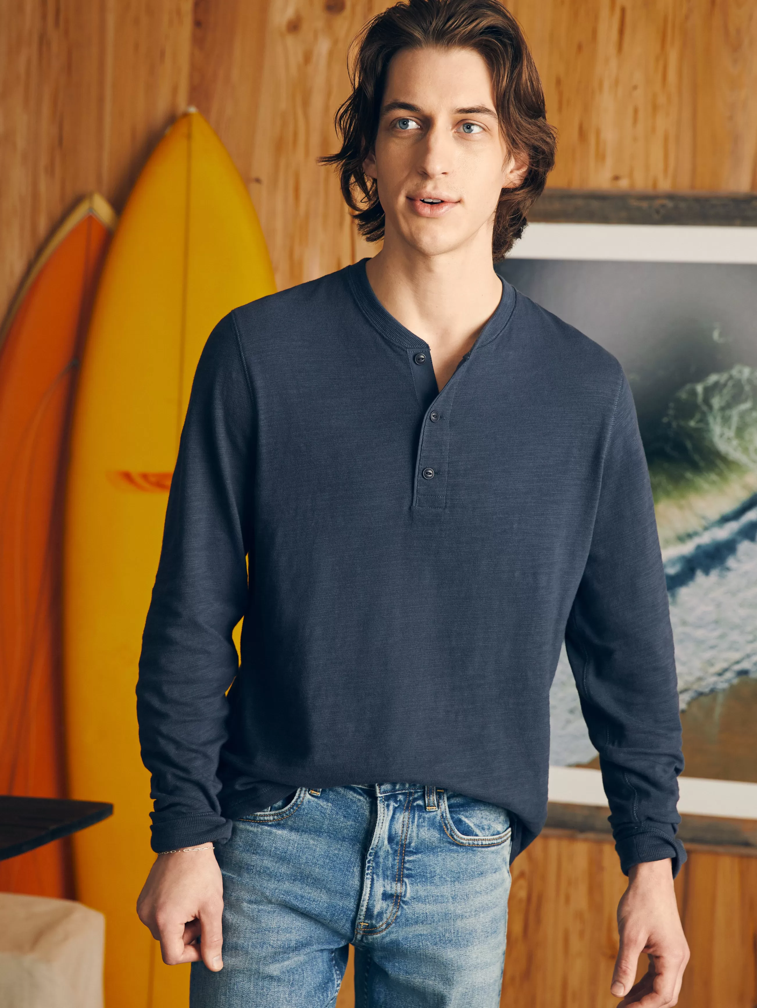 Faherty Brand Sunwashed Slub Henley (Tall) -