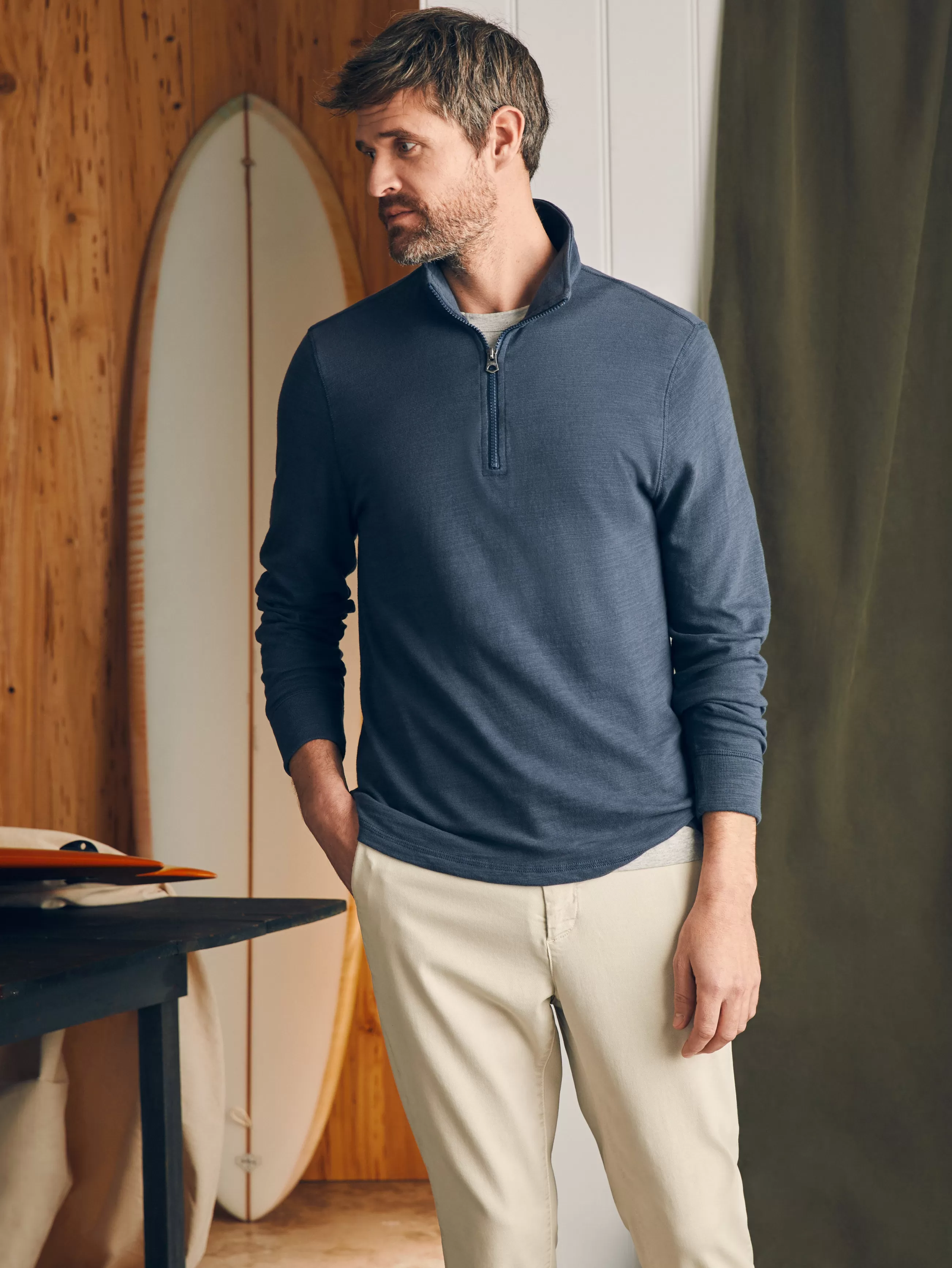 Faherty Brand Sunwashed Slub Quarter Zip (Tall) -