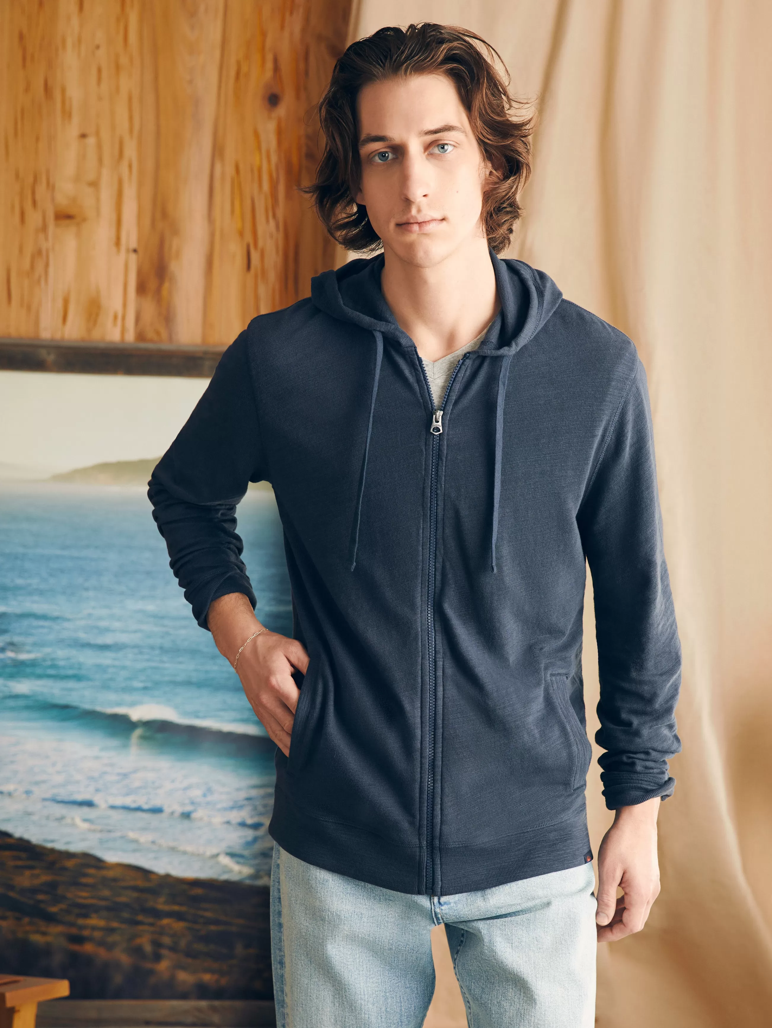 Faherty Brand Sunwashed Slub Zip Hoodie -