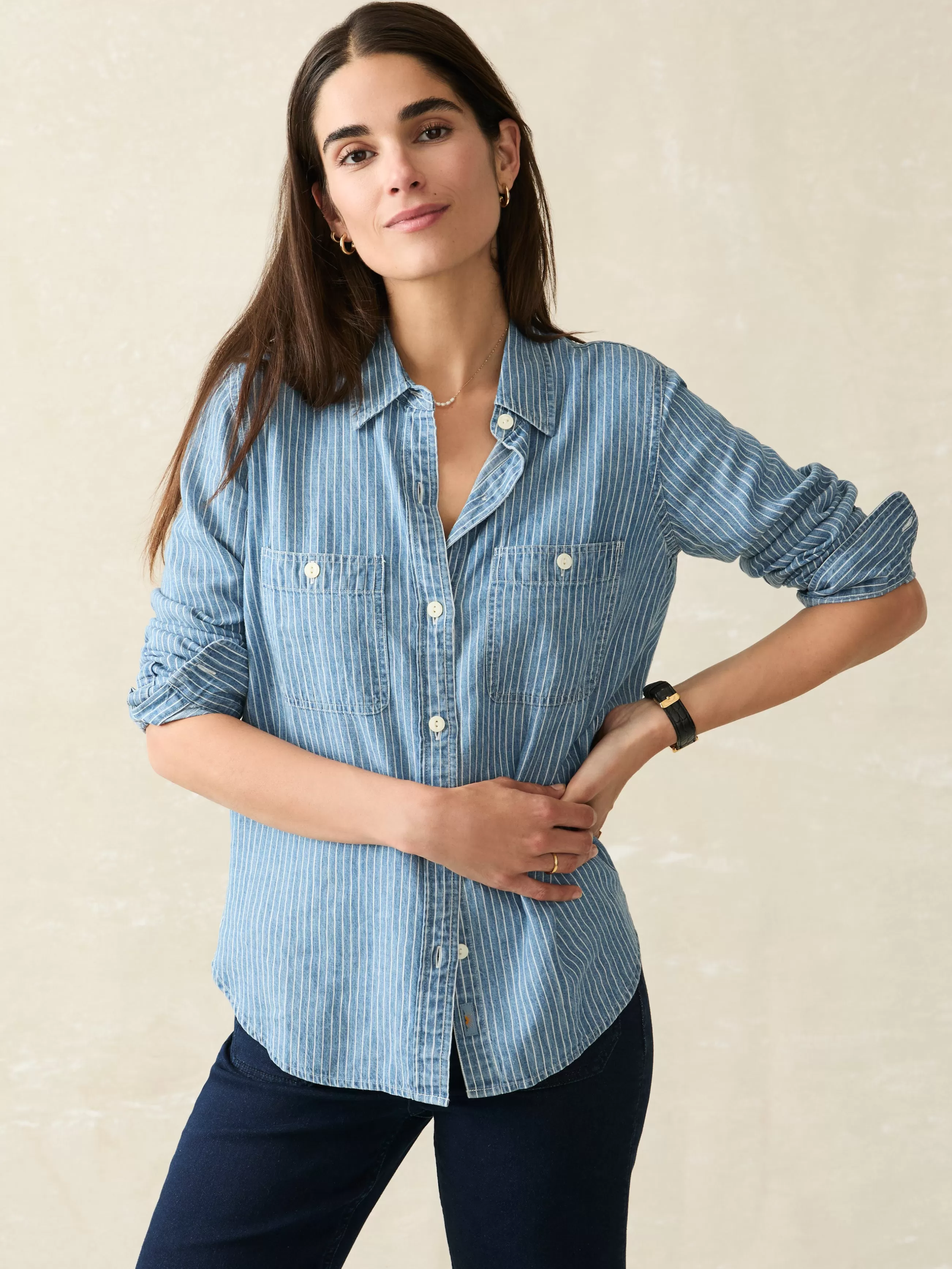 Women Faherty Brand Tried & True Chambray Shirt -